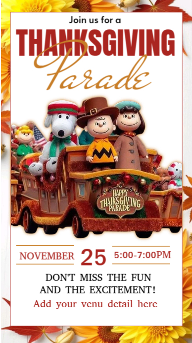 White Maximalist Thanksgiving Parade Invitation Instagram Story template