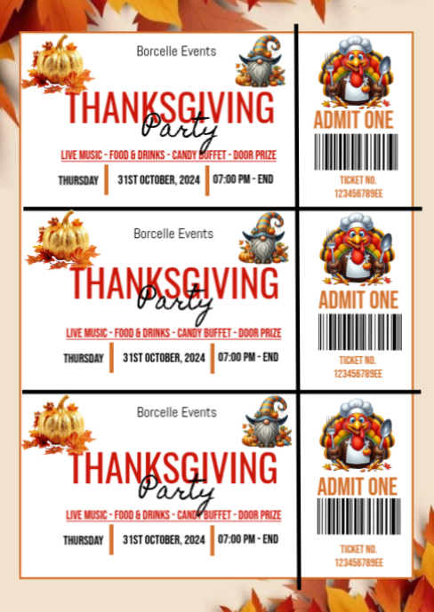 White Maximalist Thanksgiving Party Admit Ticket A6 template