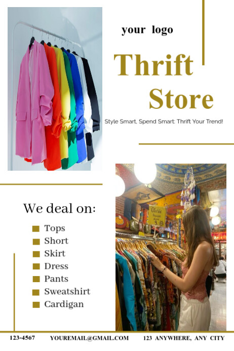 White Maximalist Thrift Store  Poster template