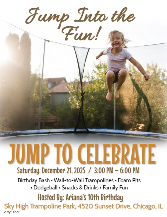 White Maximalist Trampoline Flyer (us Letter) Template | PosterMyWall