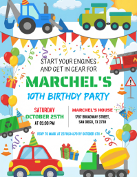 White Maximalist Transportation Birthday Invitation Flyer (us Letter) template