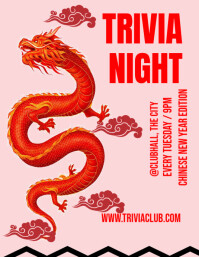White Maximalist Trivia Night Chinese Edition Flyer (us Letter) Volante (Carta US) template