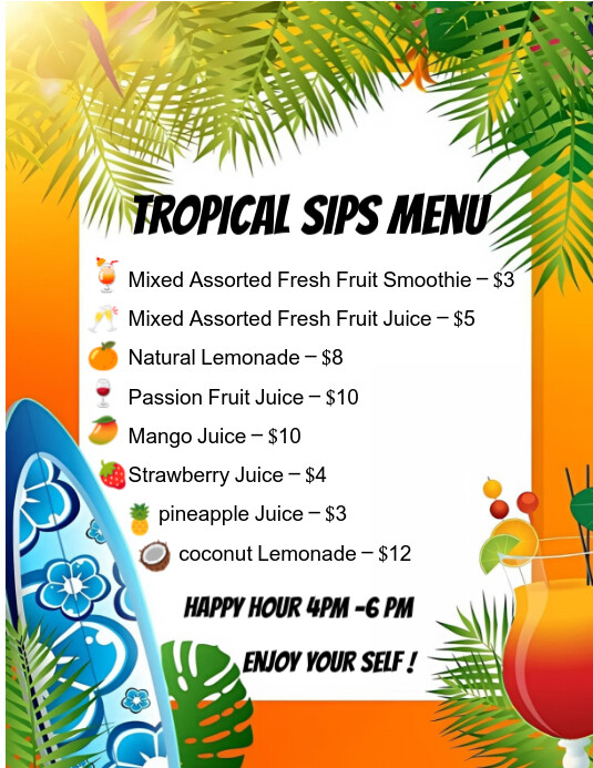 Copy of White Maximalist Tropical Sips Menu Flyer (us Letter ...