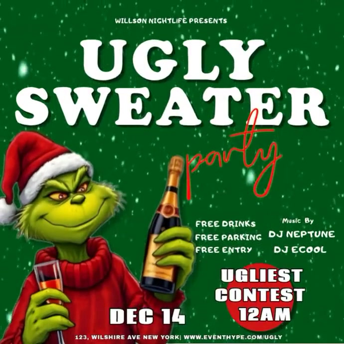 White Maximalist Ugly Sweater Party  Instagram Post template