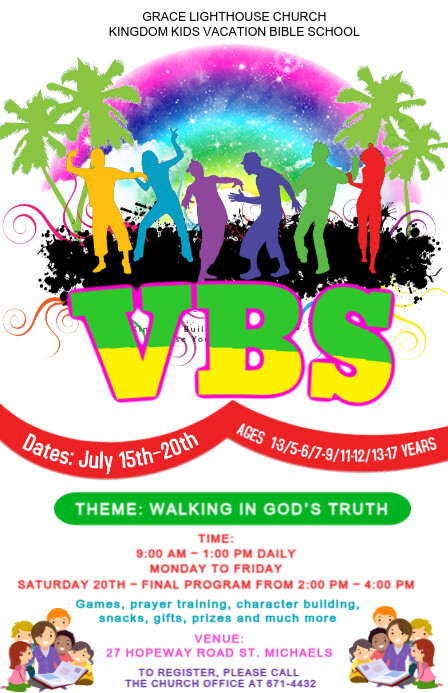 White Maximalist Vacation Bible School  Tabloid Poniekoerant template