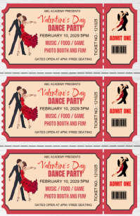 White Maximalist Valentine's Day Dance Party Entry Ticket  Tabloid template