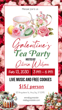 White Maximalist Valentine's Day Tea Party Invitation Instagram Story template