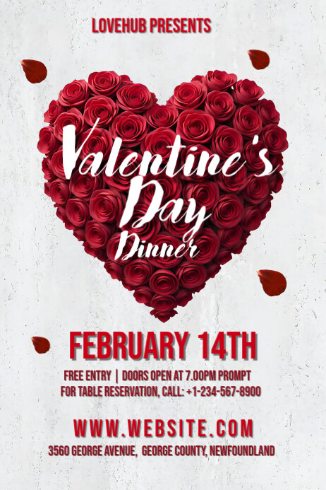 White Maximalist Valentine's Day Dinner Poster template
