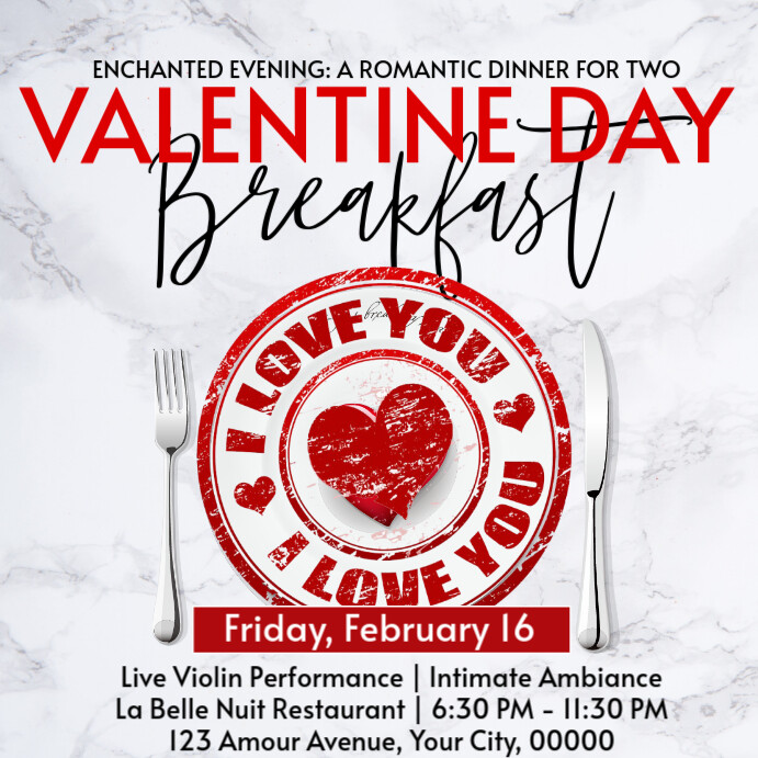 White Maximalist  Valentine Breakfast Flyer Instagram Post template