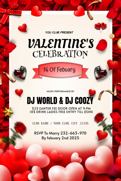 White Maximalist Valentine Day Poster Cartaz template