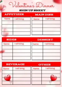 White Maximalist Valentine Dinner Party Sign Up Sheet A6 template