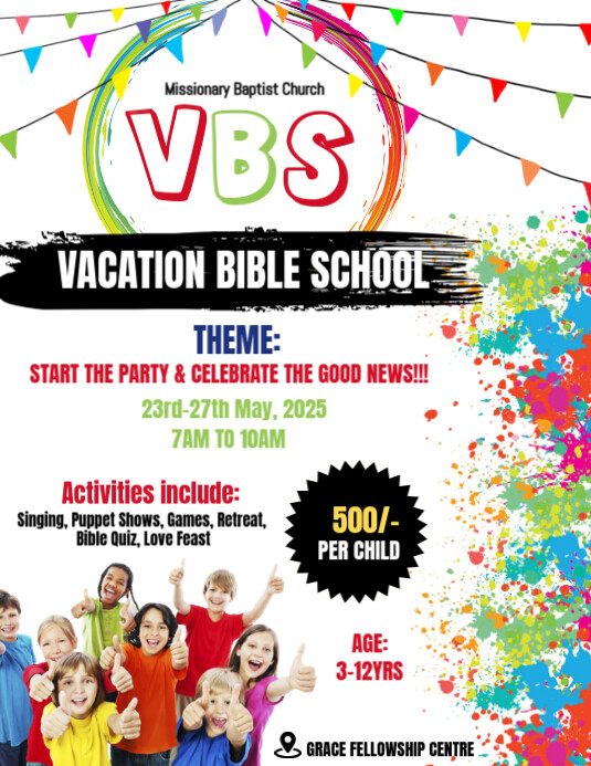 White Maximalist Vbs Flyer (us Letter) template