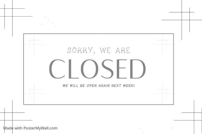 White Maximalist We Are Closed Label Template | PosterMyWall