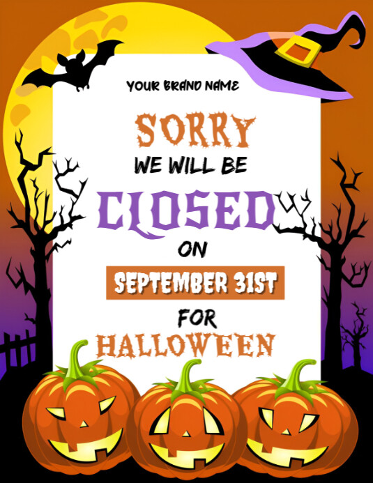White Maximalist We Will Be Closed For Halloween  Flyer (us Letter) template
