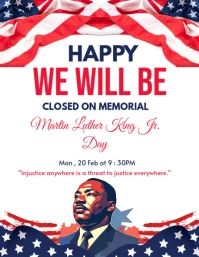 White Maximalist We Will Be Closed For Martin Luther King Jr Day Flyer (us Letter) Volante (Carta US) template