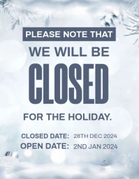 White Maximalist We Will Be Closed For The Holiday Season Flyer (us Letter) template