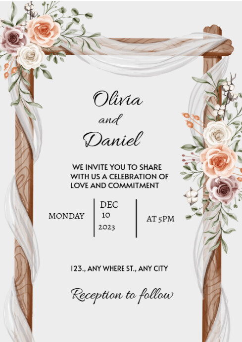 White Maximalist Wedding Invitation A4 Template | PosterMyWall