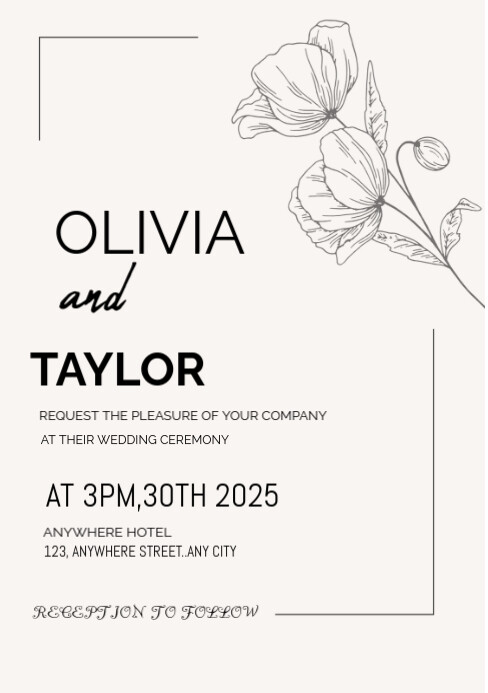 White Maximalist Wedding Invitation  A5 template