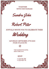 White Maximalist Wedding Invitation Card  A4 template