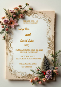 White Maximalist Wedding Invitation Card  A6 template