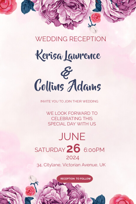 Sample Reception Poster White Maximalist Wedding Reception Poster Template | PosterMyWall