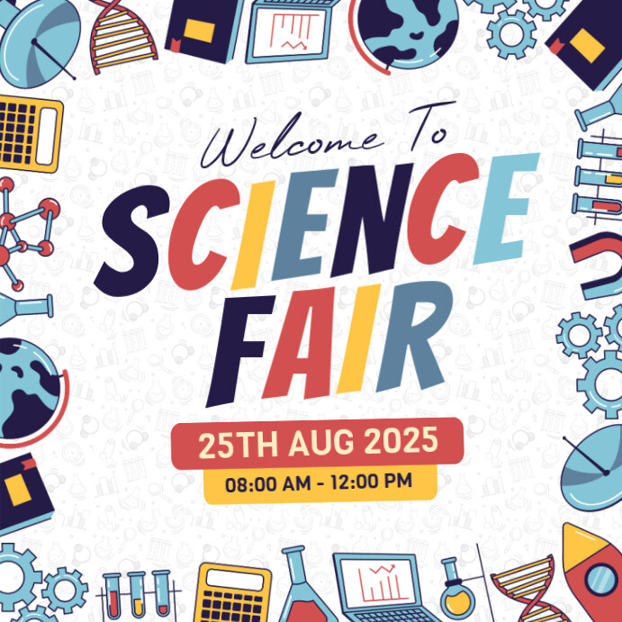 White Maximalist Welcome To Science Fair Instagram Post template