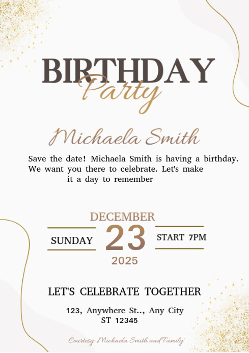 Copy of White Maximalist White And Gold Birthday Party A4 | PosterMyWall