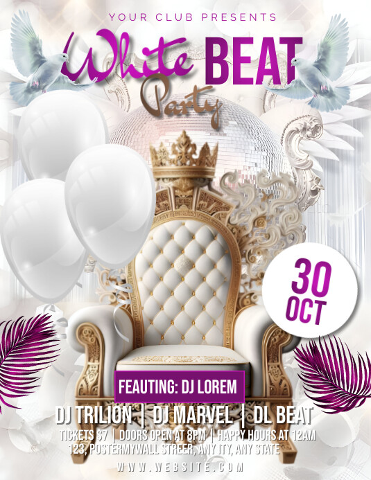 Copy of White Maximalist White Beat Party Flyer (us L | PosterMyWall