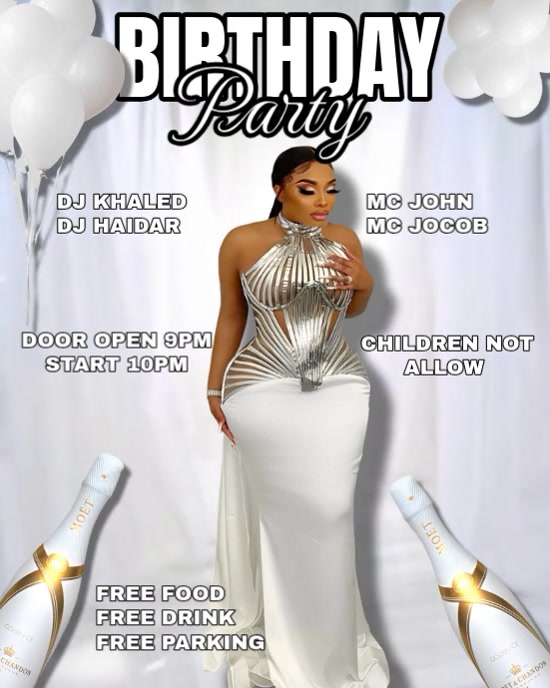 White Maximalist White Birthday Party Flyer Design Instagram Portrait ...