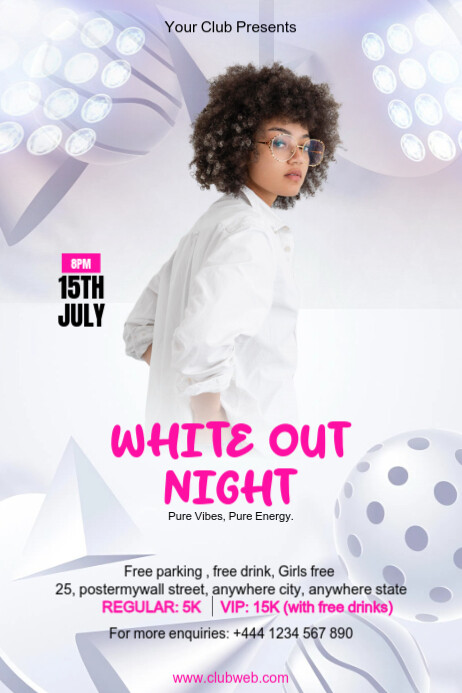 Plantilla de White Maximalist White Out Night Club Party Flyer Poster ...