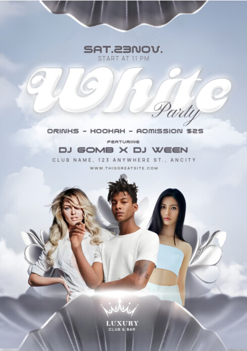 Plantilla de White Maximalist White Party A4 | PosterMyWall