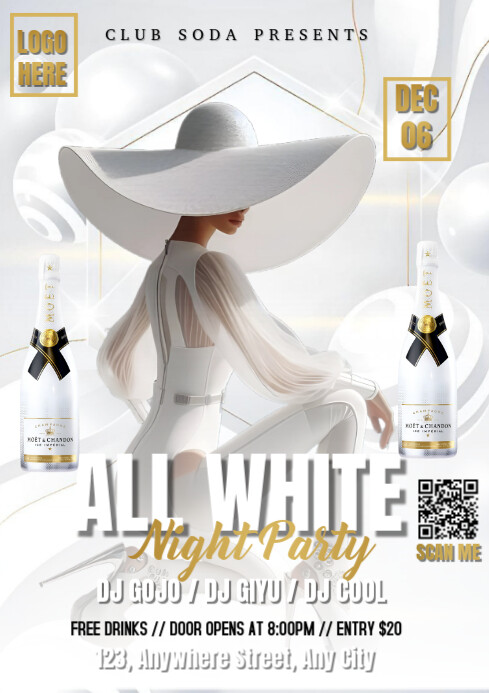 White Maximalist White Party A4 Template | PosterMyWall