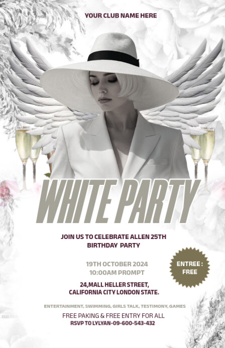 White Maximalist White Party Invitation Templ Template | PosterMyWall