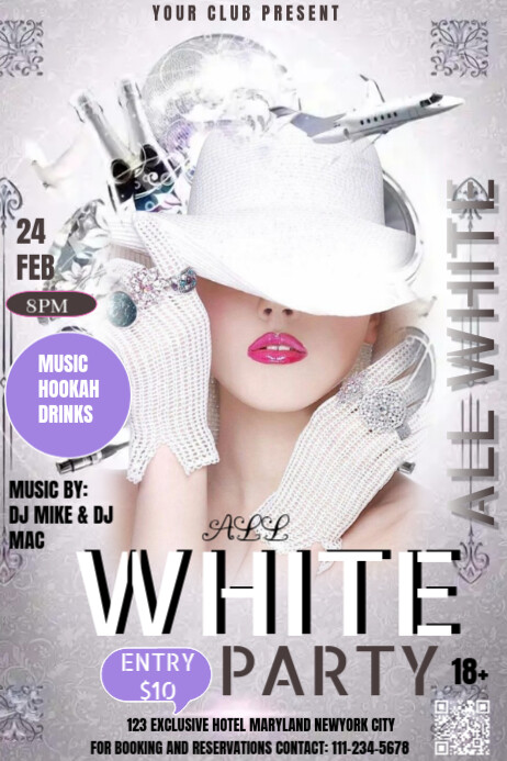Copy of White Maximalist White Party Invitations Online Design Flyer ...