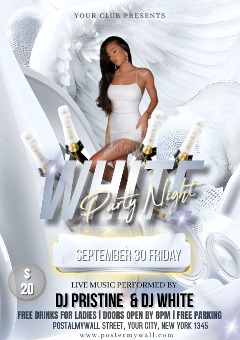 White Maximalist White Party Night Design Tem | PosterMyWall