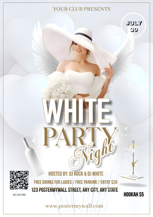 Copy of White Maximalist White Party Night Design Tem | PosterMyWall