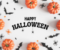 White Maximalist White Spooky Happy Halloween Facebook Post Medium Rectangle template