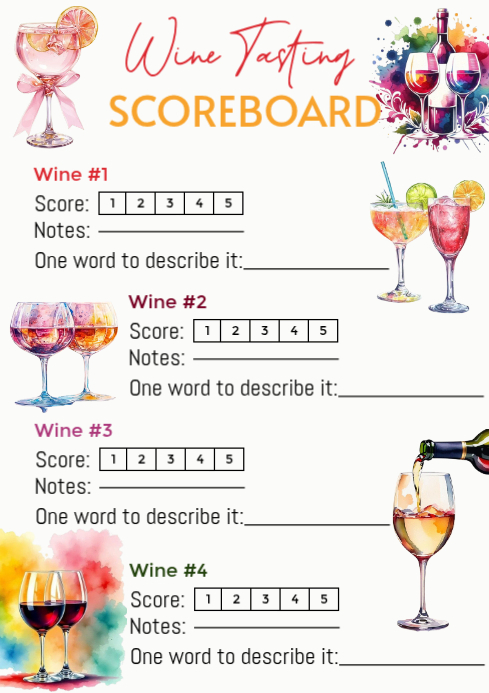 Modèle White Maximalist Wine Tasting Scorecard Sheet A4 | PosterMyWall