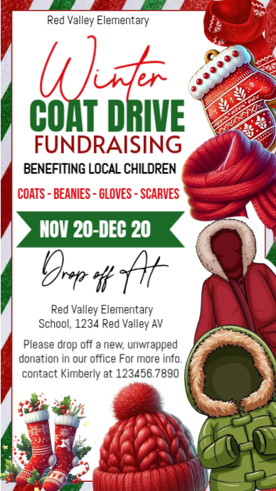 White Maximalist Winter Clothing Drive Fundraising Event Digital Display (9:16) template