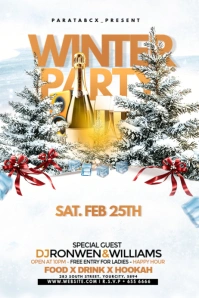 White Maximalist Winter Party Flyer Design Banner 4' × 6' template