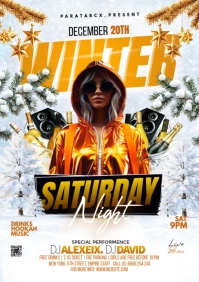 White Maximalist Winter Party Night A5 template
