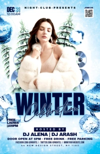 White Maximalist Winter Party Night Ad Half Page Wide template