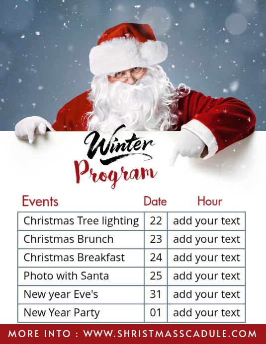 White Maximalist Winter Program Schedule Flyer (us Letter) Template ...