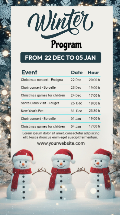 White Maximalist Winter Program Schedule Template Instagram Story