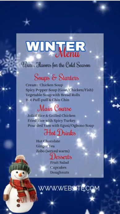 Blue Winter Menu Facebook Story Template | PosterMyWall