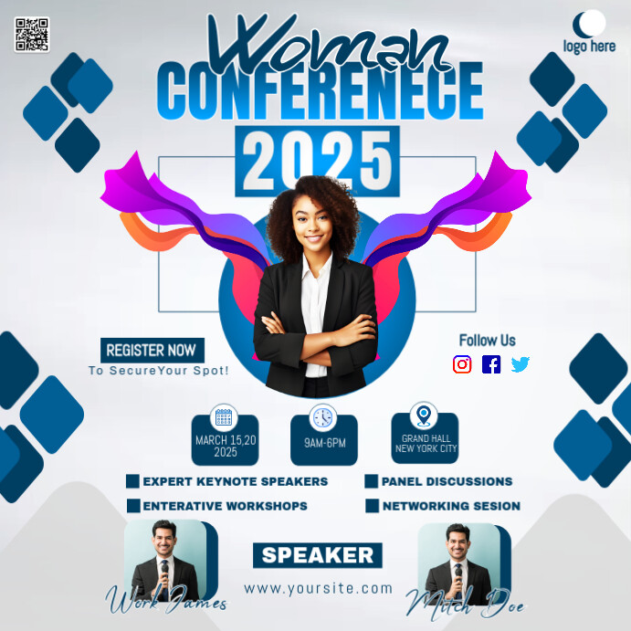 White Maximalist Woman Conference Flyer Instagram Post Template ...