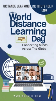 White Maximalist World Distance Learning Day Digital Display (9:16) template