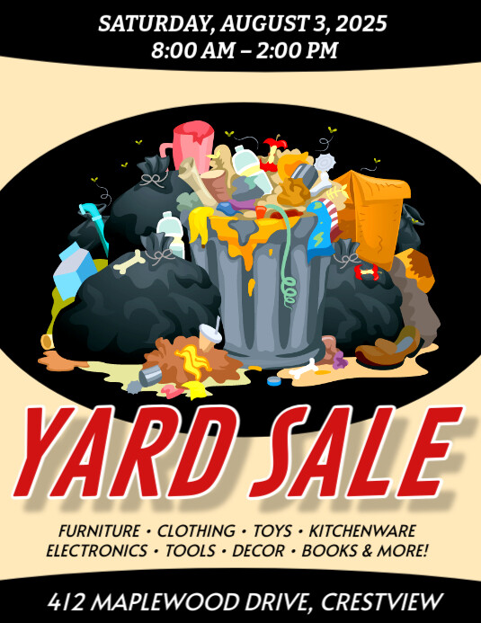 White Maximalist Yard Sale Flyer (us Letter) Pamflet (VSA Brief) template
