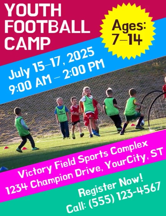 White Maximalist Youth Football Camp Flyer (us Letter) 传单(美国信函) template
