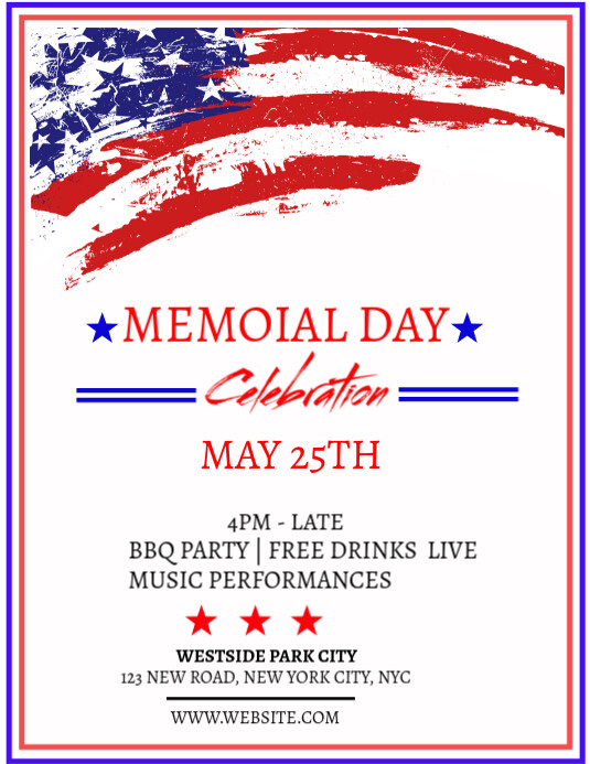 White  Memorial Day Bbq 25 May Folheto (US Letter) template
